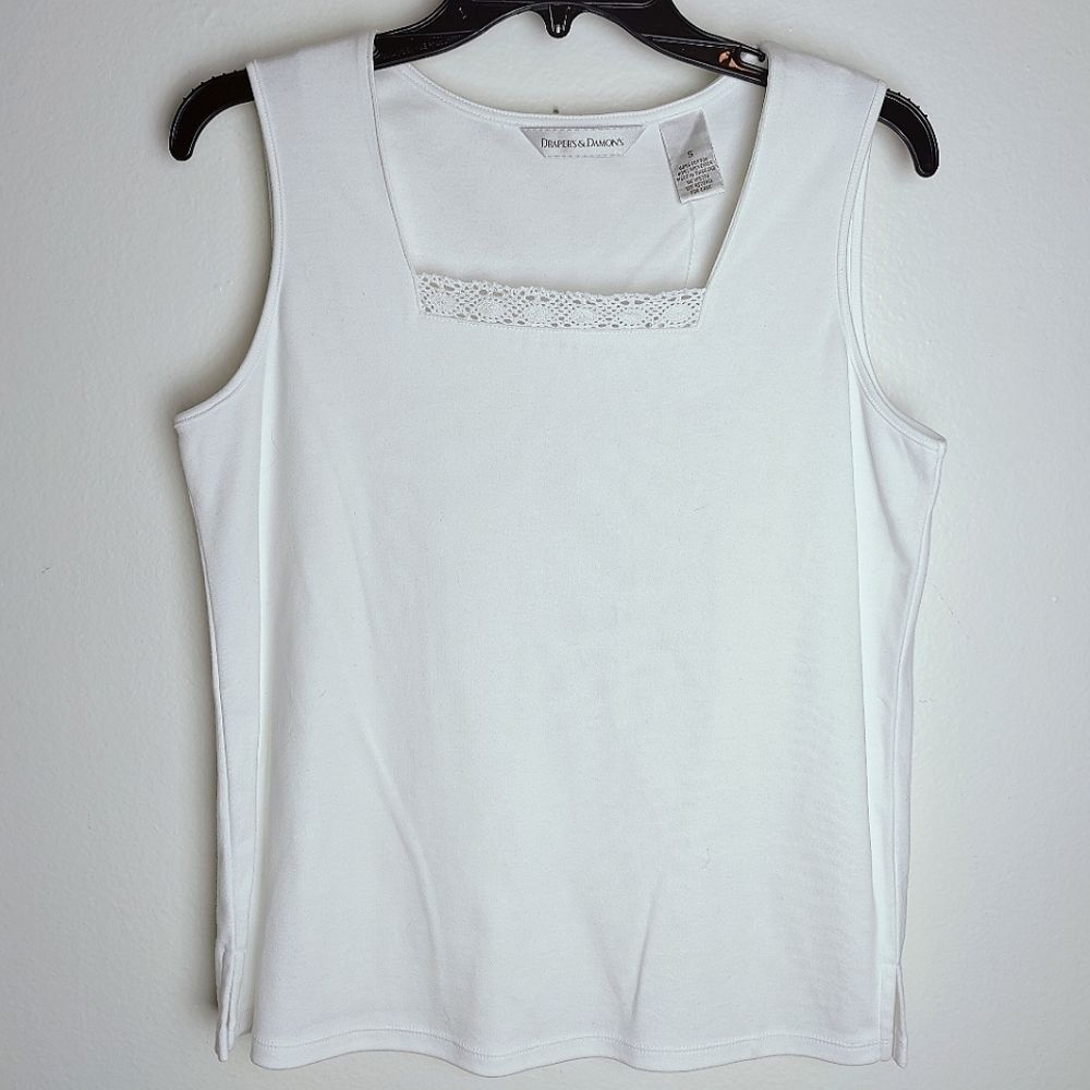 NWT Draper's & Damon's White Crochet Trim Square Neck Tank Top, S